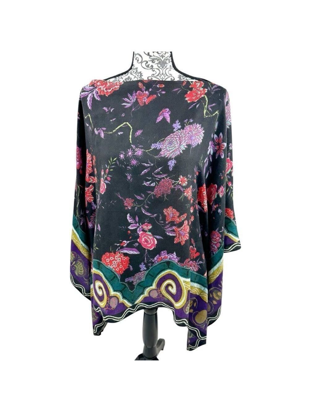 Etro Milano Cashmere Silk Blend Floral Knit Poncho